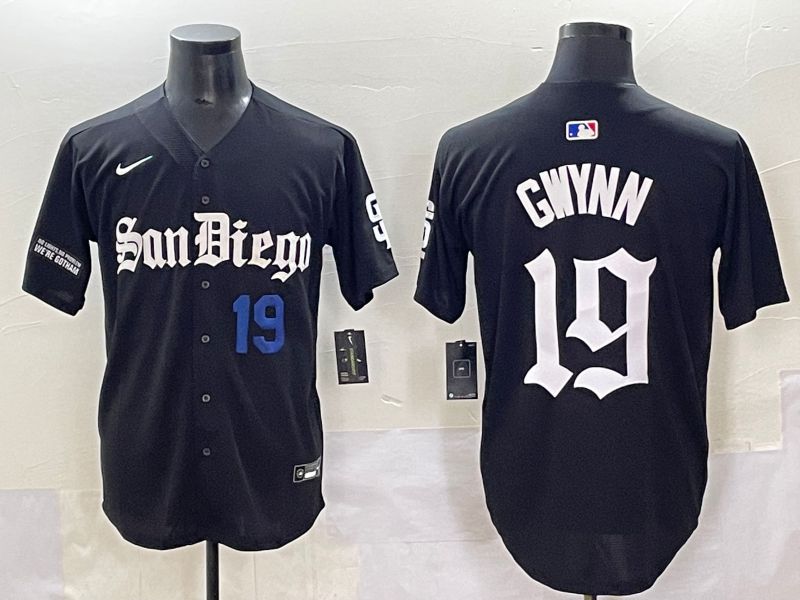 Men 2025 San Diego Padres #19 Gwynn Black Five generations Joint Name Nike MLB Jersey style 6->san diego padres->MLB Jersey